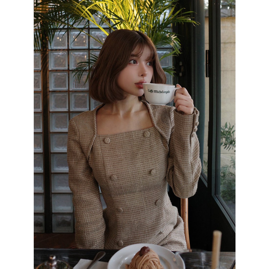 ダーリッチ Darich プリーツドッキングツイードミニワンピース