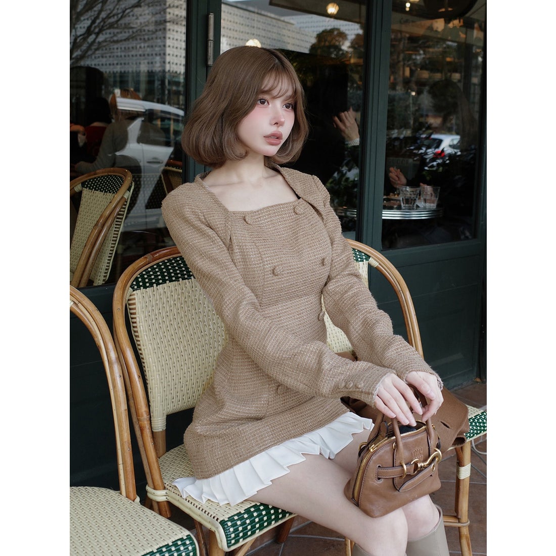 ダーリッチ Darich プリーツドッキングツイードミニワンピース