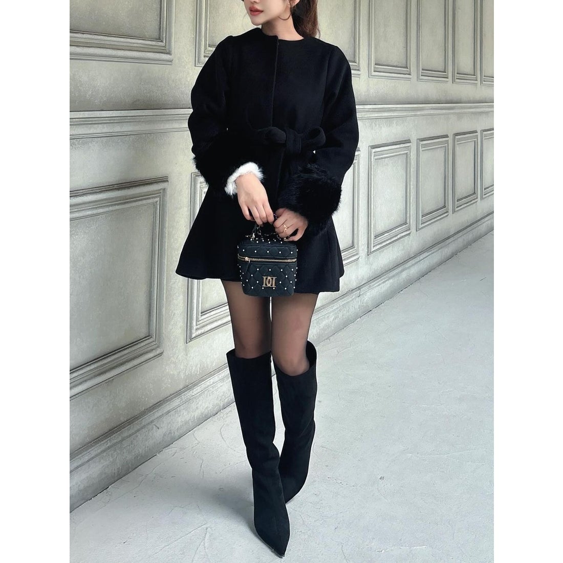 ダーリッチ Darich ウエストベルトメルトンコート （ブラック） -靴