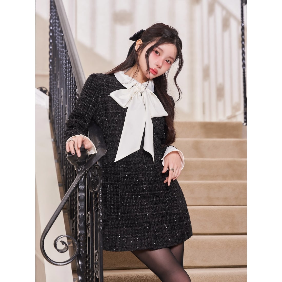 ダーリッチ Darich クラシカルボウタイツイードミニワンピース