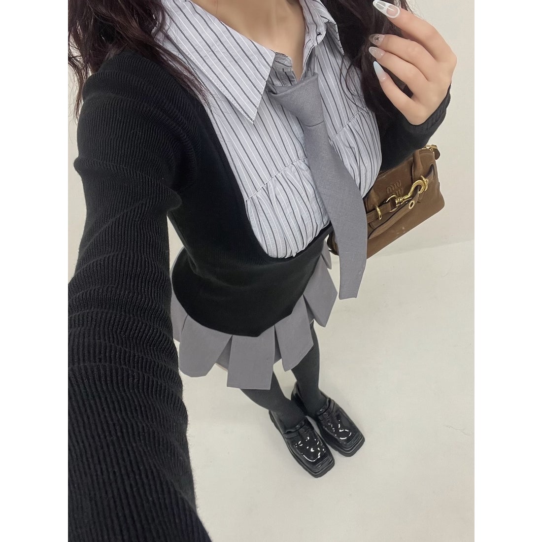 ダーリッチ Darich シャツドッキングニットミニワンピース （ブラック