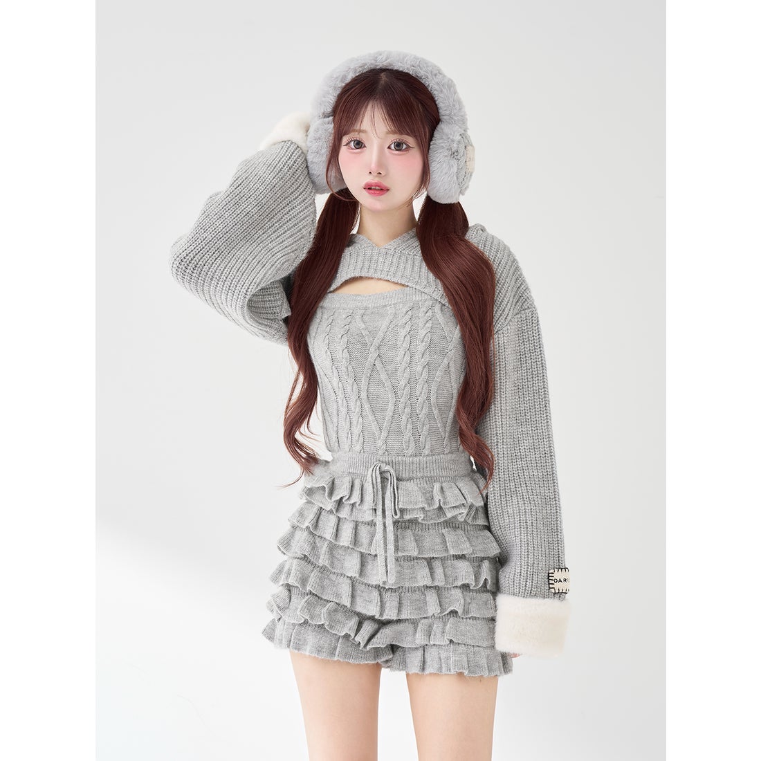 ダーリッチ Darich フリルニットコンビネゾン （グレー） -靴