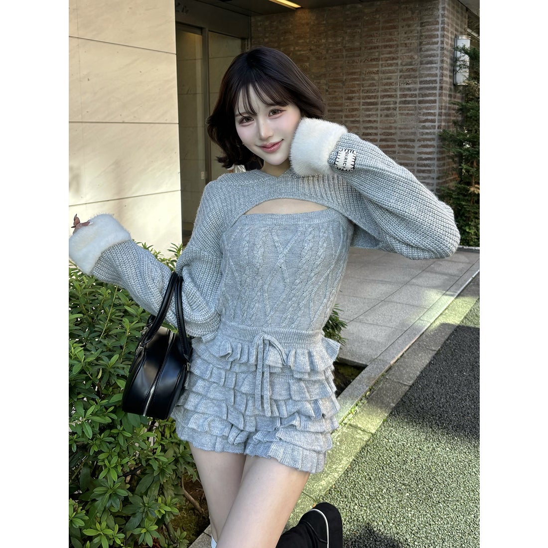 ダーリッチ Darich フリルニットコンビネゾン （グレー） -靴