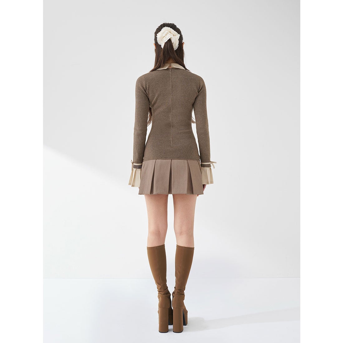 ダーリッチ Darich シャツドッキングプリーツミニワンピース （グレー