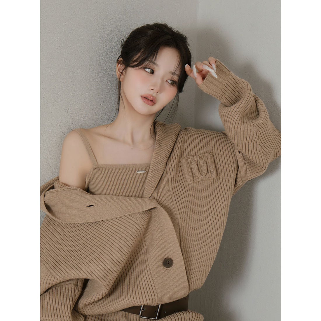 ダーリッチ Darich ローウエストデザインニットワンピース （モカ