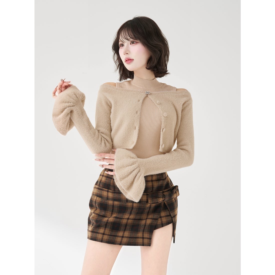 ダーリッチ Darich アンサンブルシャギーニットトップス （ベージュ