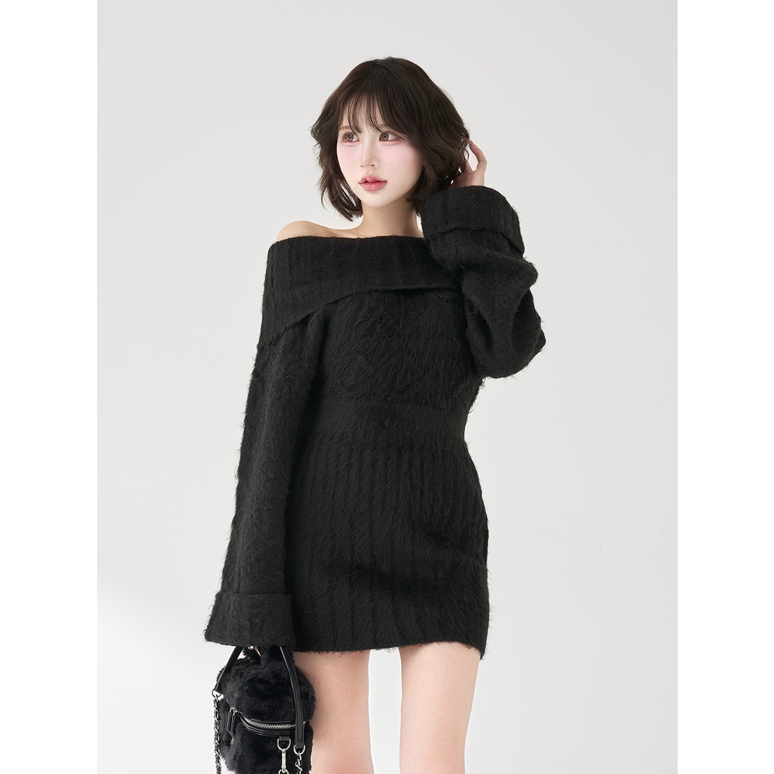 ダーリッチ Darich ヘアリーオフショルニットミニワンピース