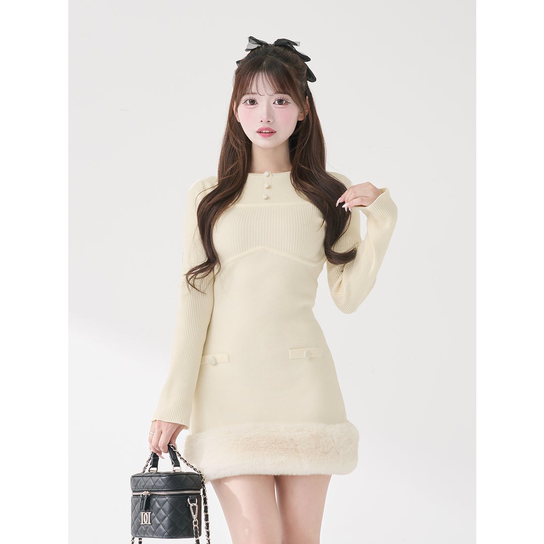 ダーリッチ Darich ビジューケープニットミニワンピース （ブラック