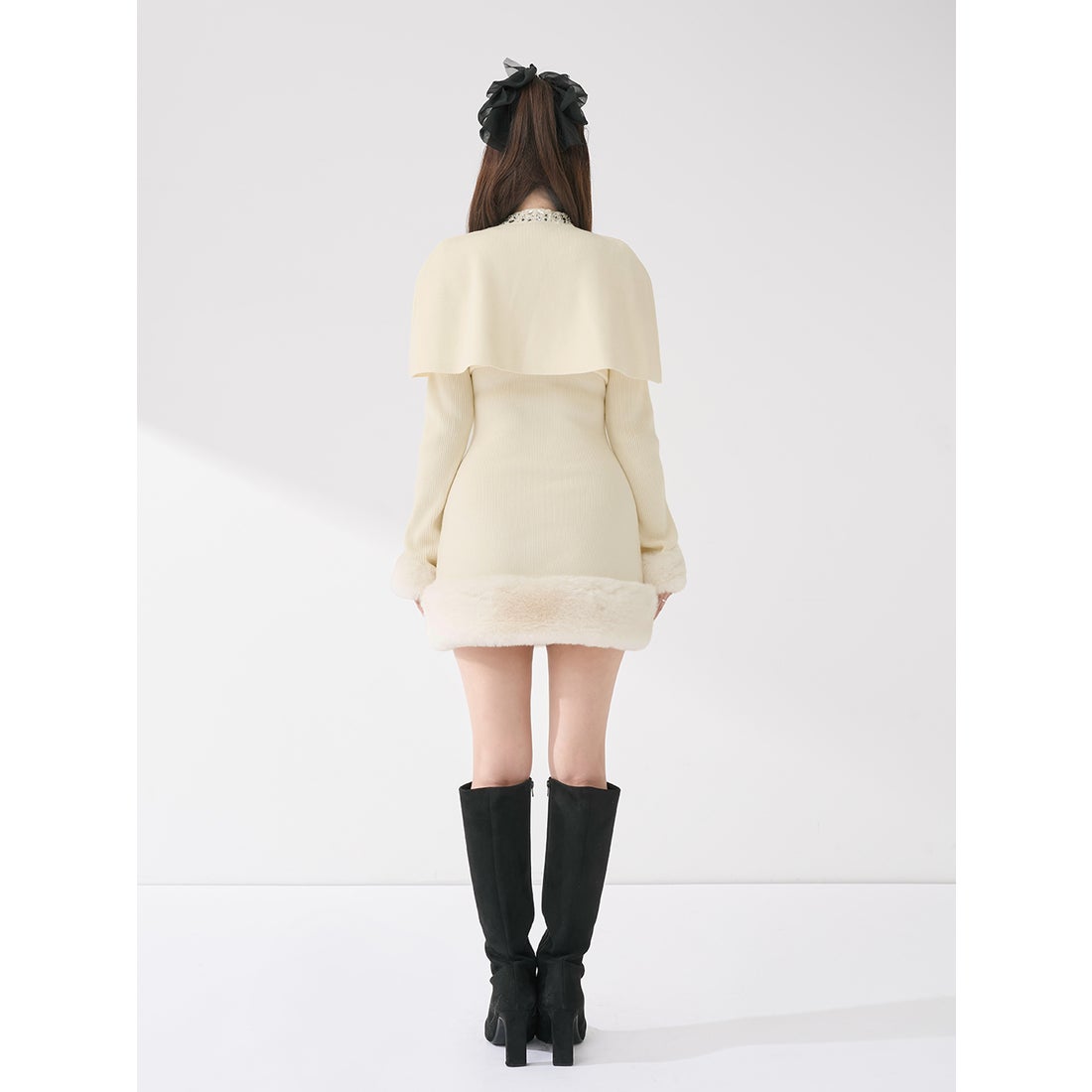 ダーリッチ Darich ビジューケープニットミニワンピース （ブラック