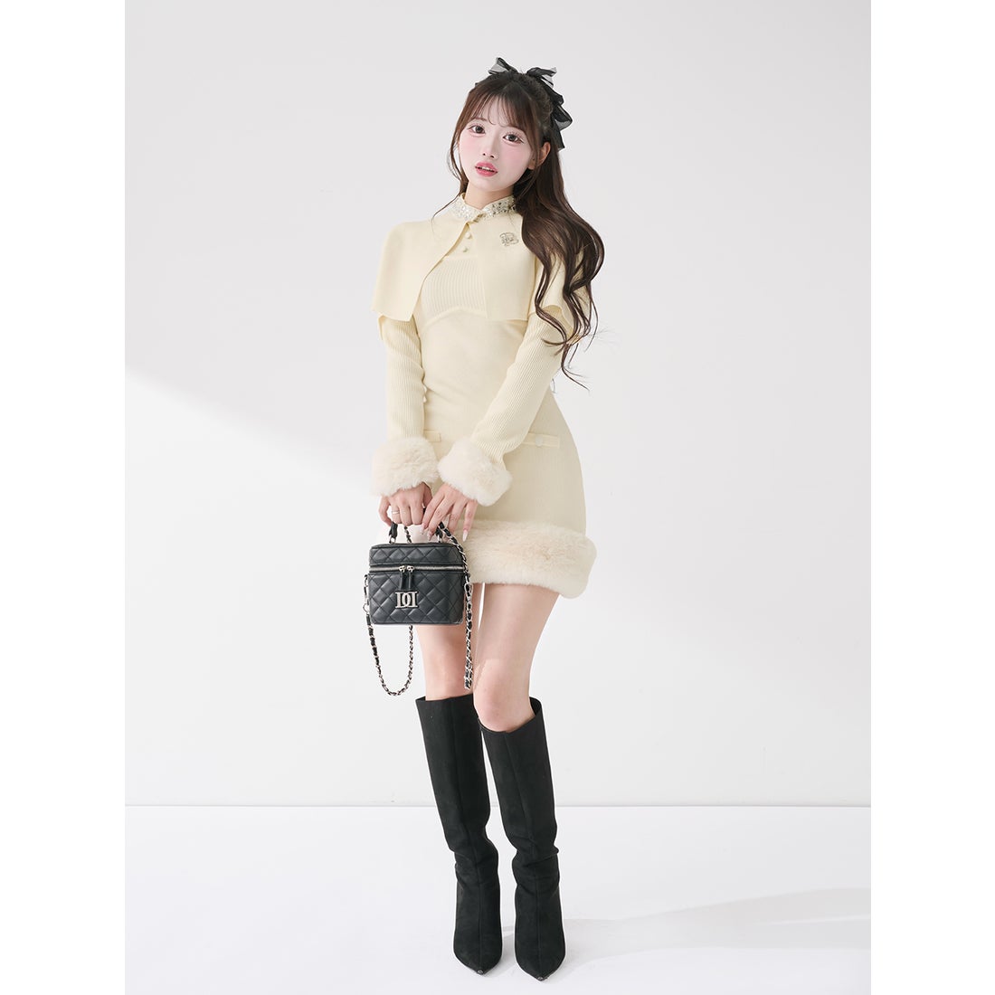 ダーリッチ Darich ビジューケープニットミニワンピース （グレー