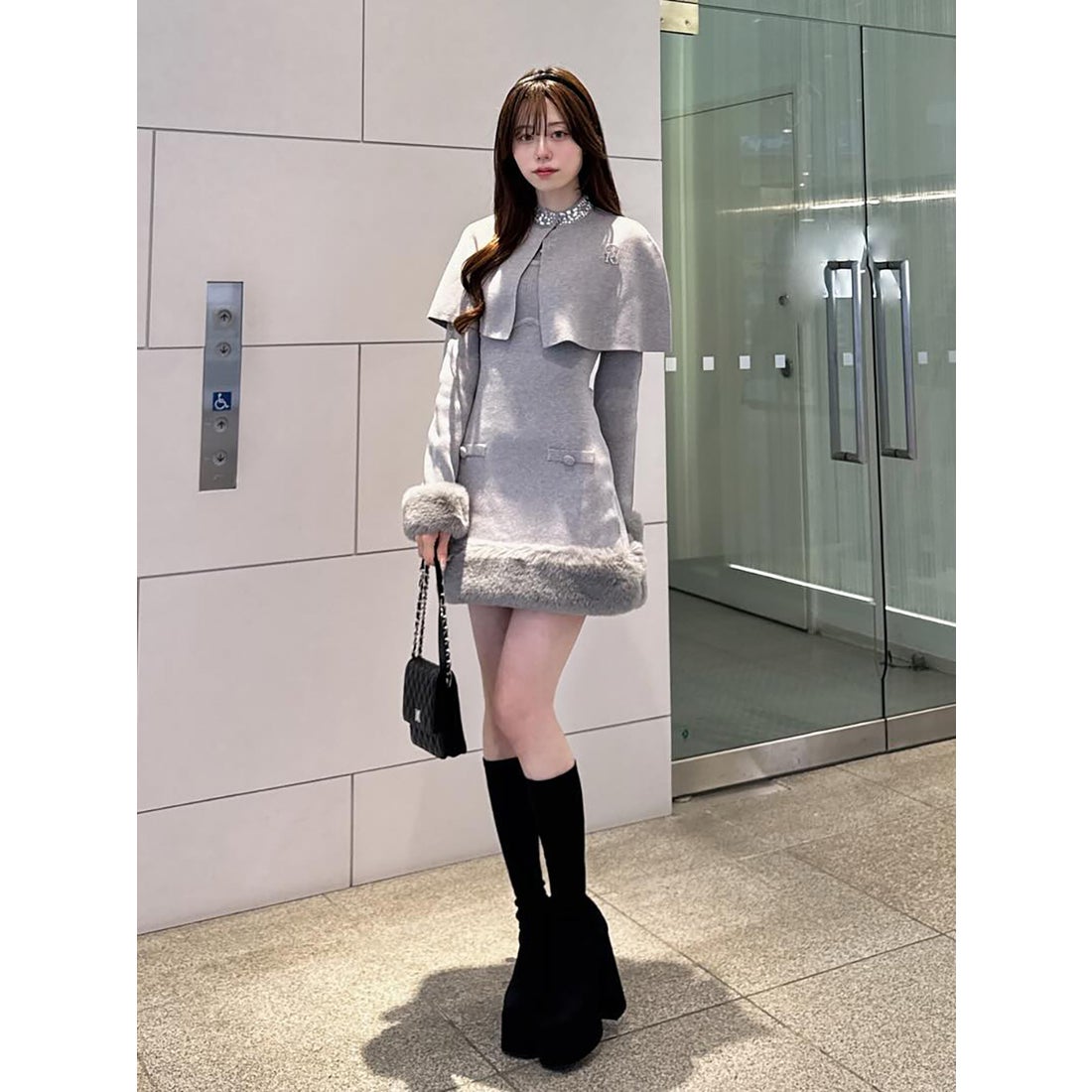 ダーリッチ Darich ビジューケープニットミニワンピース （グレー