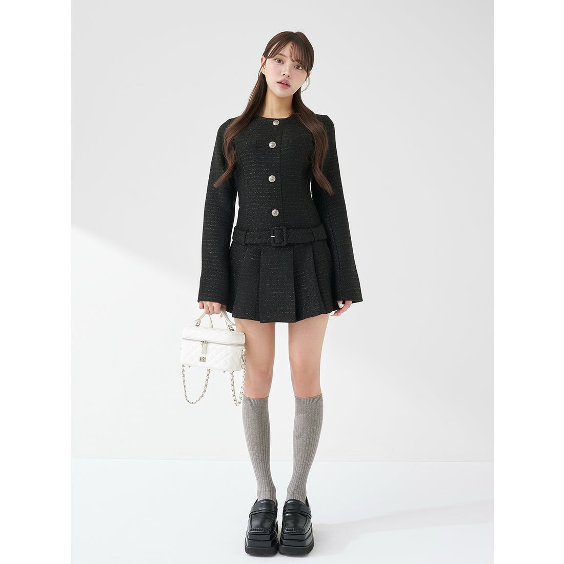 ダーリッチ Darich ボックスプリーツツイードミニワンピース （ピンク