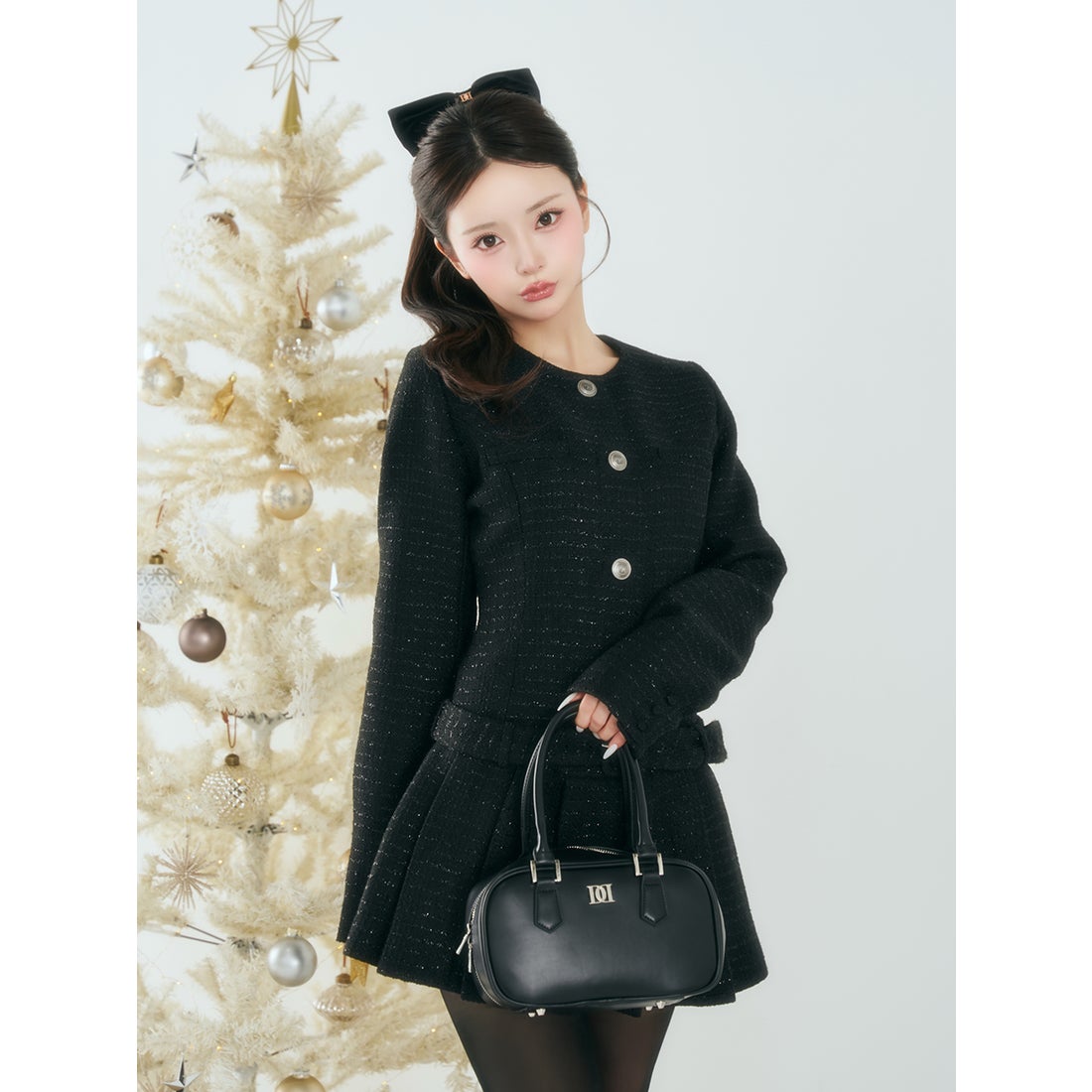 ダーリッチ Darich ボックスプリーツツイードミニワンピース （ピンク