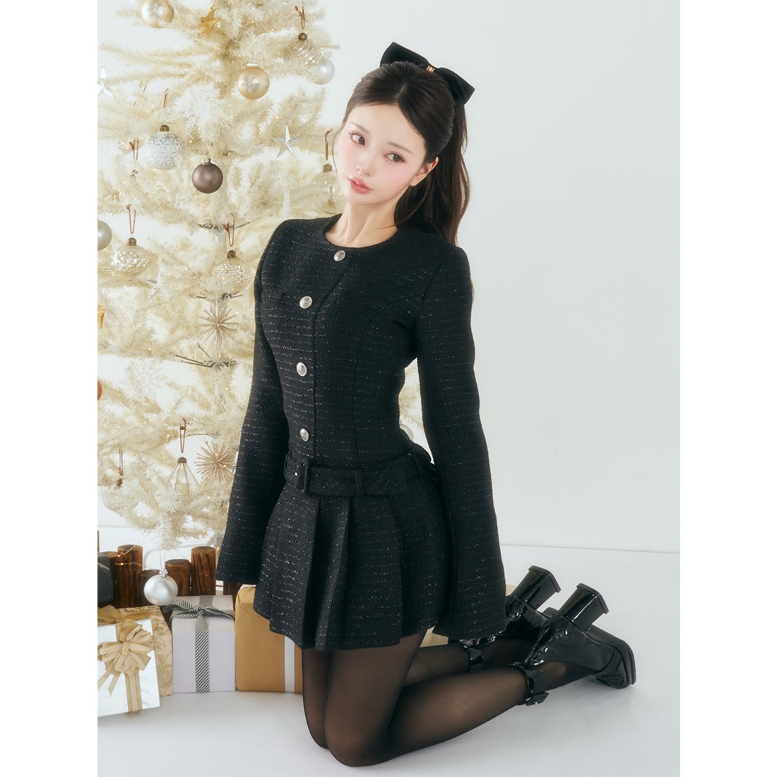 ダーリッチ Darich ボックスプリーツツイードミニワンピース