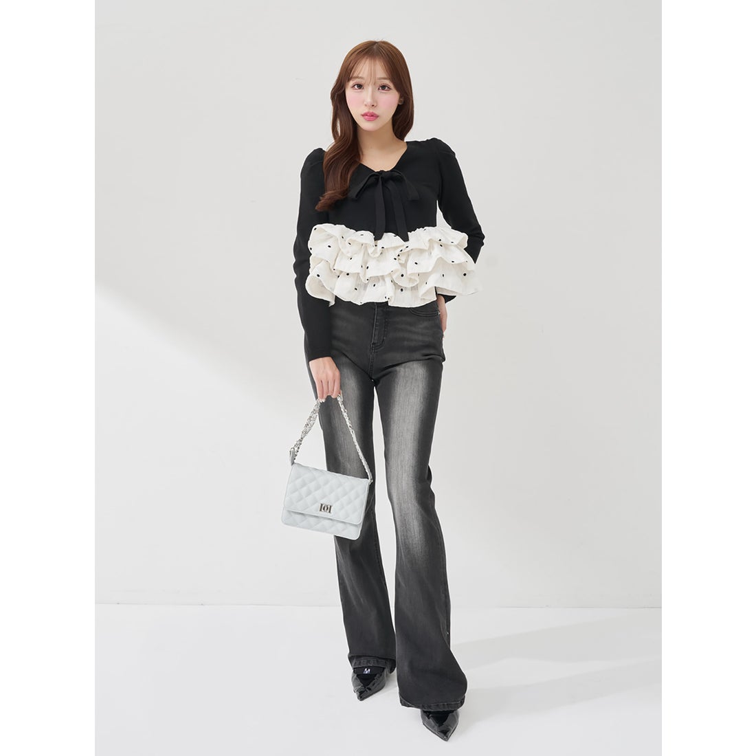 ダーリッチ Darich ボリュームフレアニットチュニック （ブラック