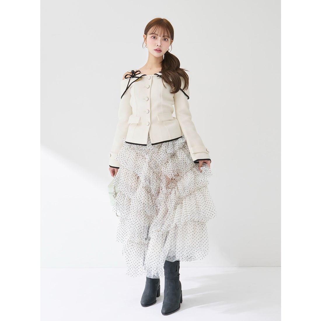 ダーリッチ Darich ボンディングツイードオフショルチュニック