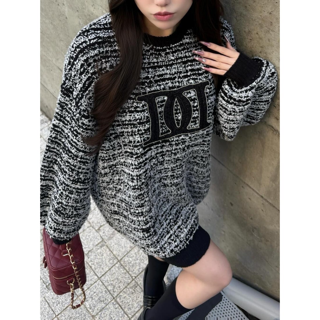 ダーリッチ Darich DDロゴツイードニットプルオーバー （ブラック