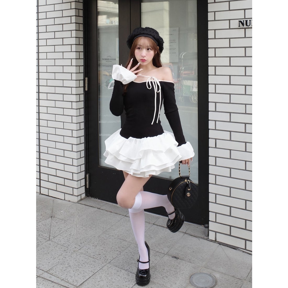 ダーリッチ Darich デザインネックリボンミニワンピース （ブラック