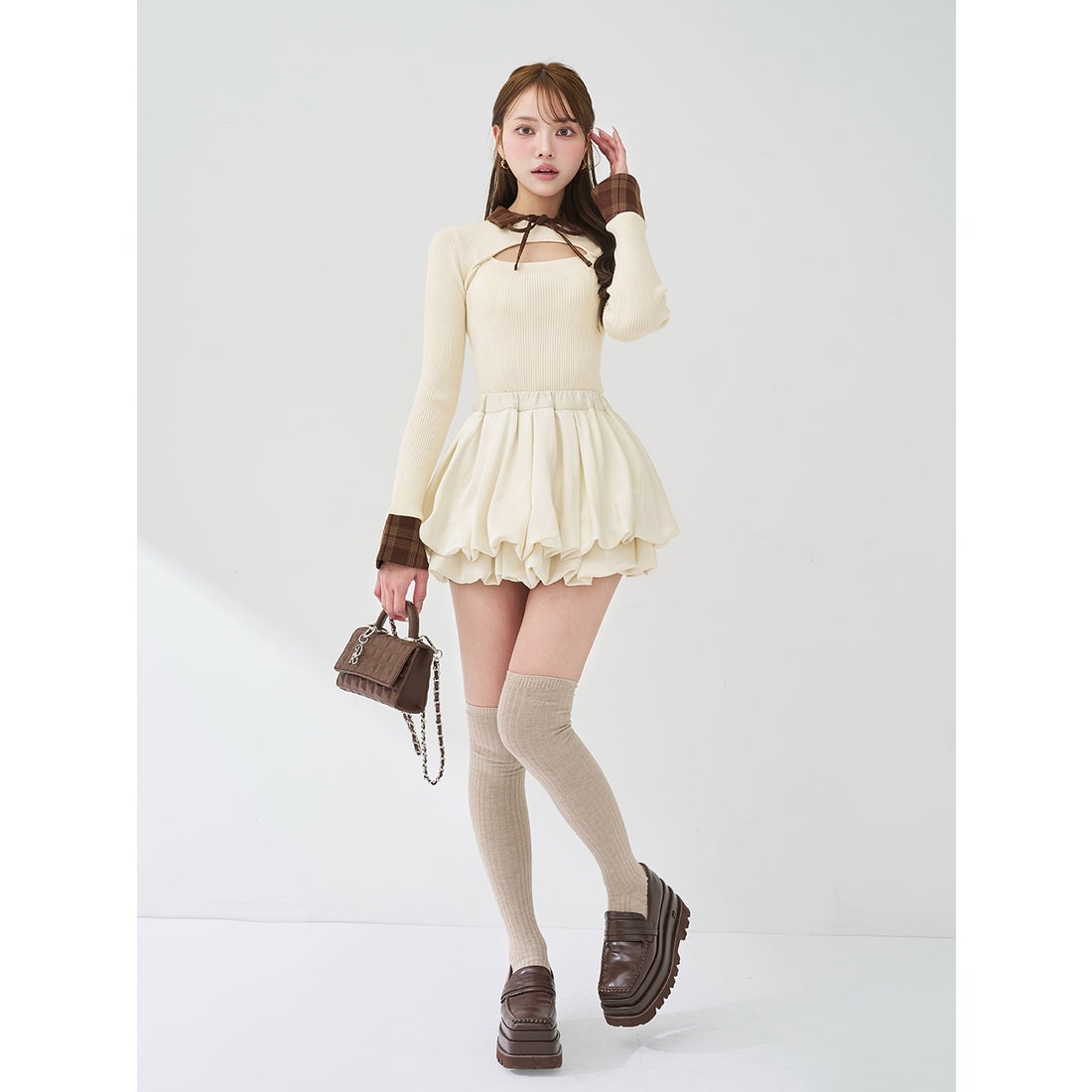 ダーリッチ Darich ビジューフレアバルーンミニドレス （ホワイト