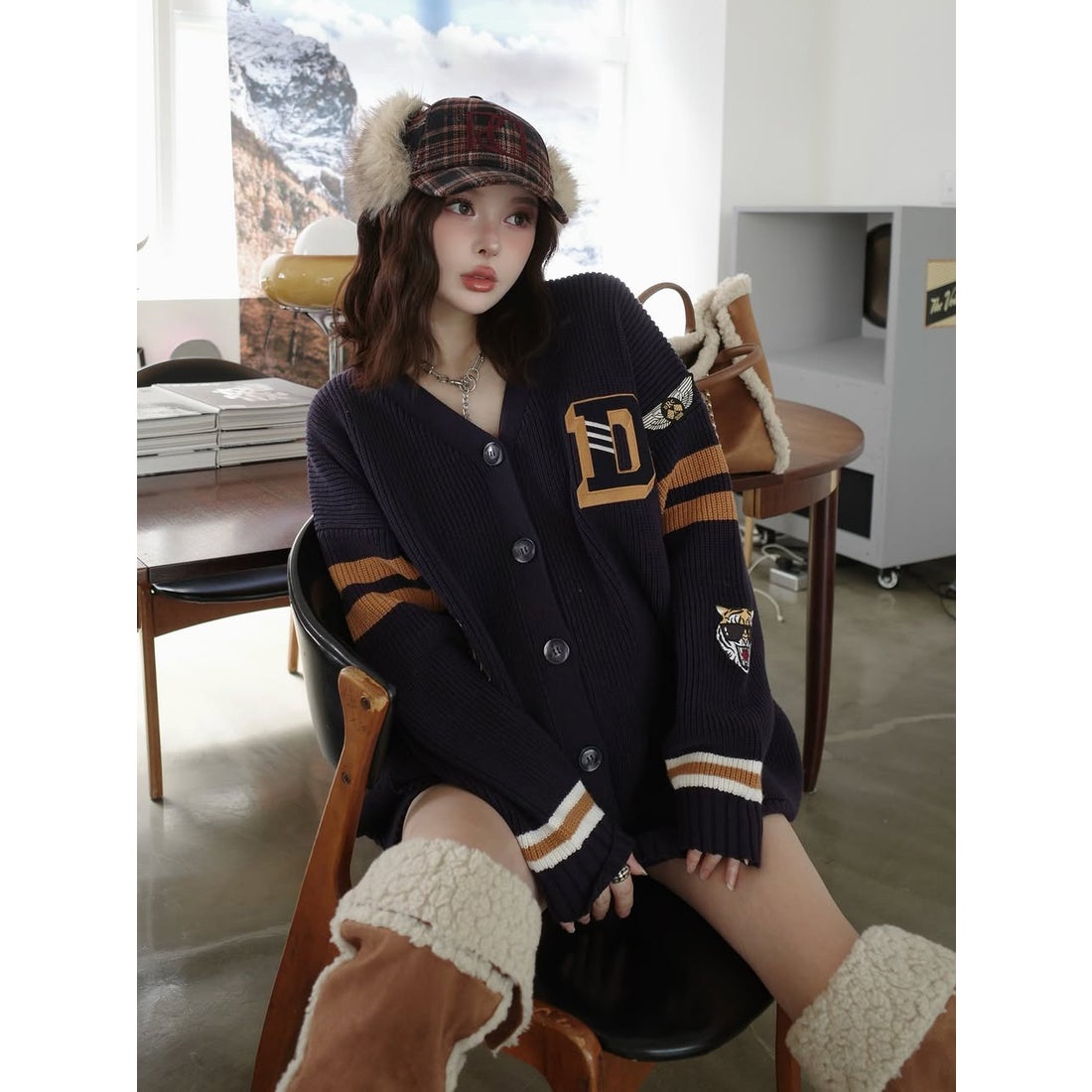 ダーリッチ Darich カレッジワッペンVネックニットカーディガン