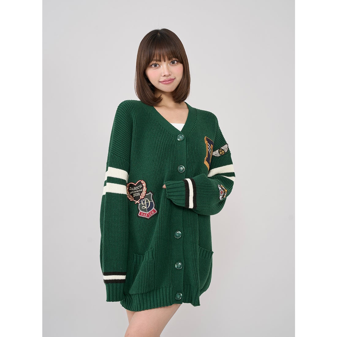 ダーリッチ Darich カレッジワッペンVネックニットカーディガン