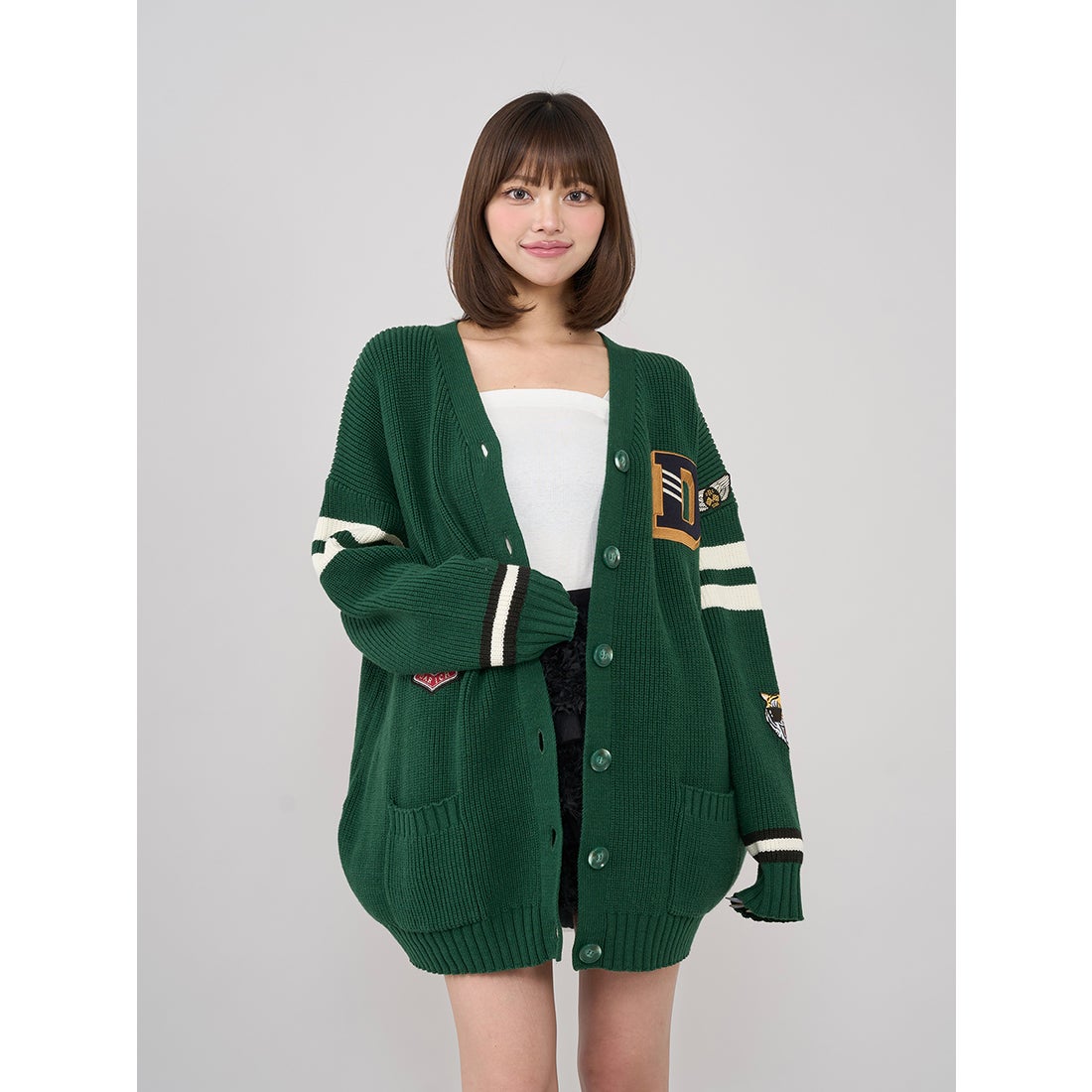 ダーリッチ Darich カレッジワッペンVネックニットカーディガン