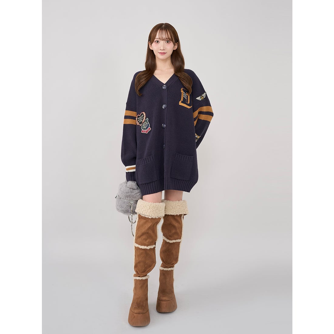 ダーリッチ Darich カレッジワッペンVネックニットカーディガン