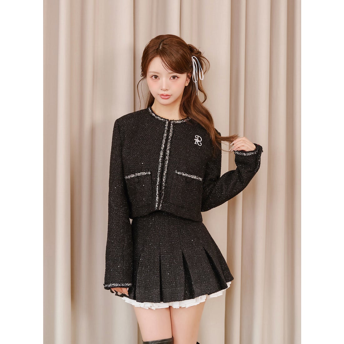 ダーリッチ Darich スパンコールツイードジャケット （ネイビー） -靴