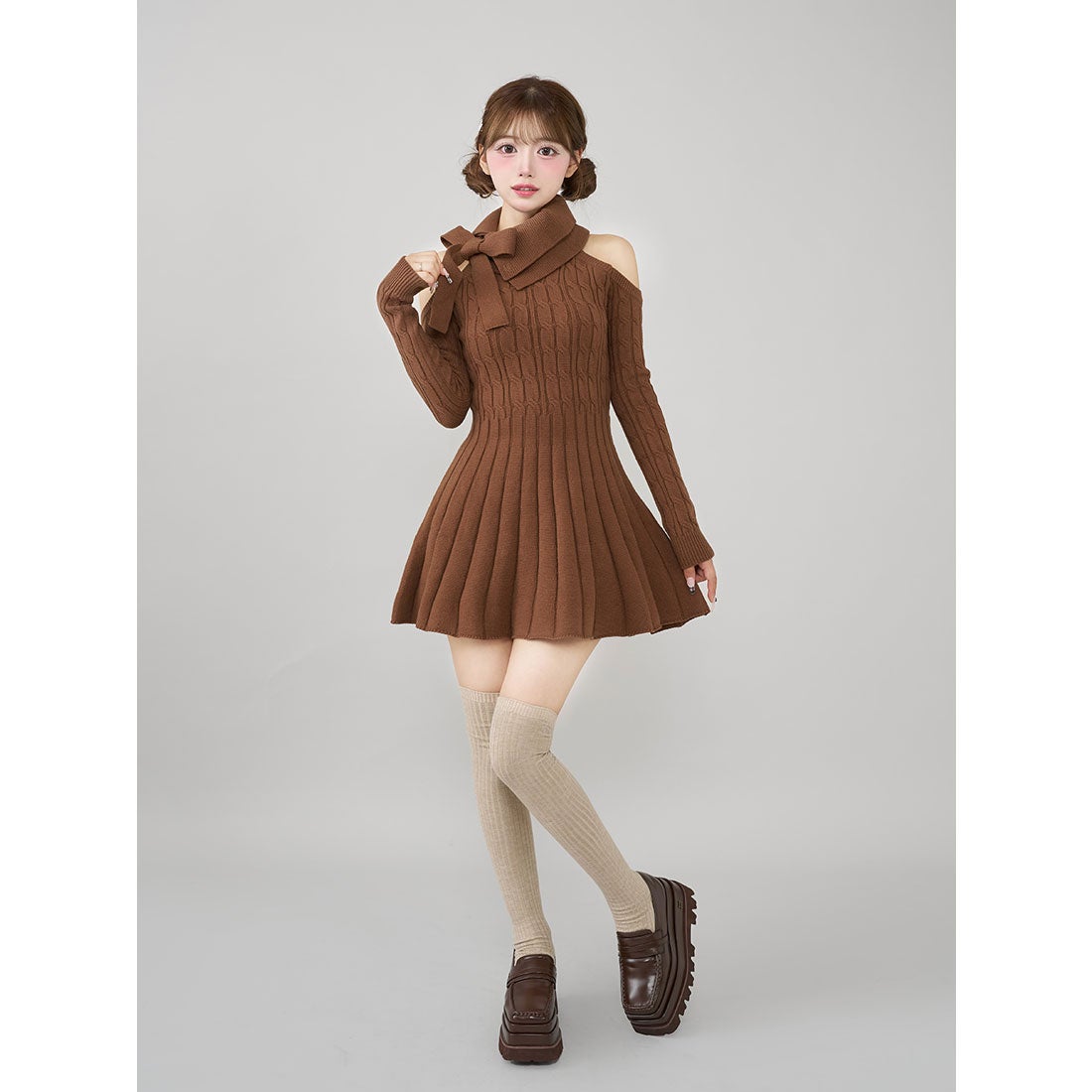 ダーリッチ Darich アメスリフレアニットミニワンピース （ブラウン