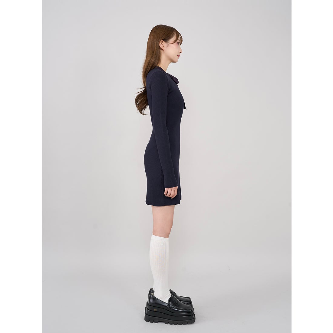 ダーリッチ Darich チェックリボンワンショルニットミニワンピース