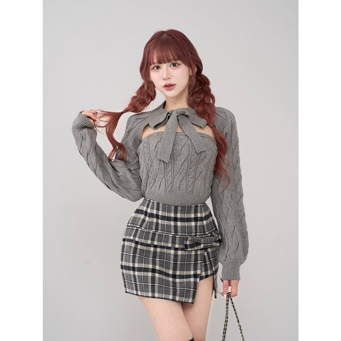 ダーリッチ Darich ケーブルアンサンブルニットトップス （グレー