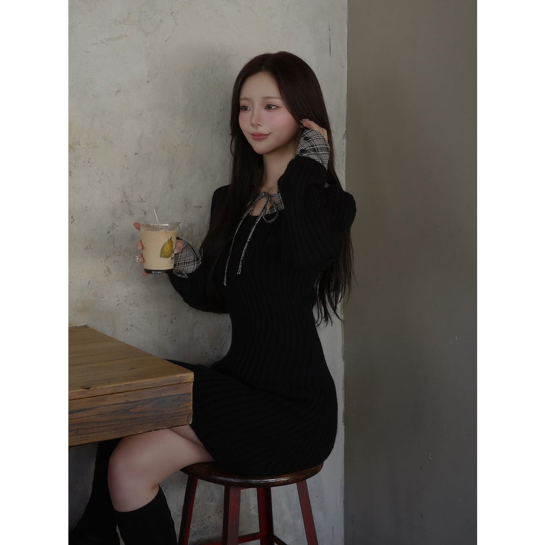 ダーリッチ Darich レイヤードライクニットミニワンピース （ブラック