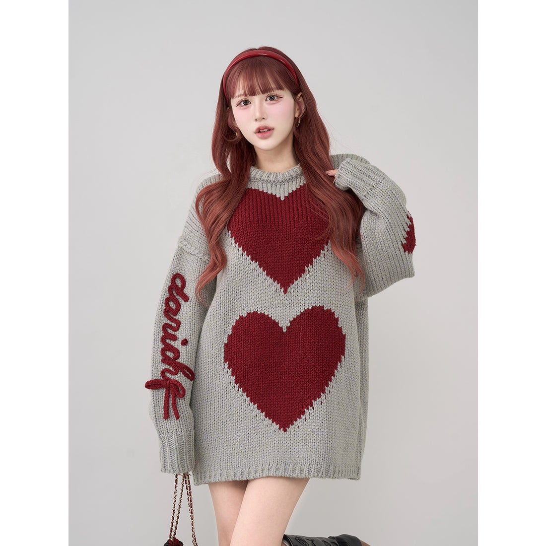 ダーリッチ Darich ハートロゴローゲージニットチュニック （グレー