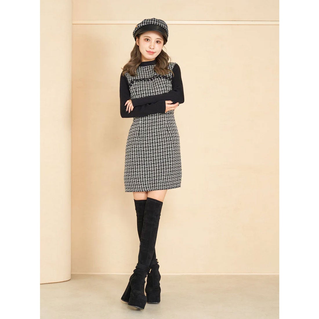 ダーリッチ Darich ニットドッキングツイードミニワンピース