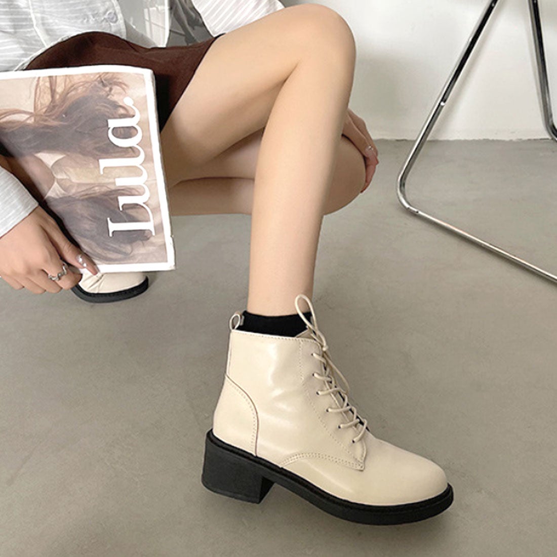 デューリリー Dewlily 編み上げショートブーツ レディース 10代 20代