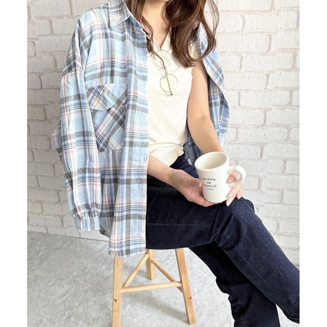 デューリリー Dewlily オーバーサイズチェック柄シャツ レディース