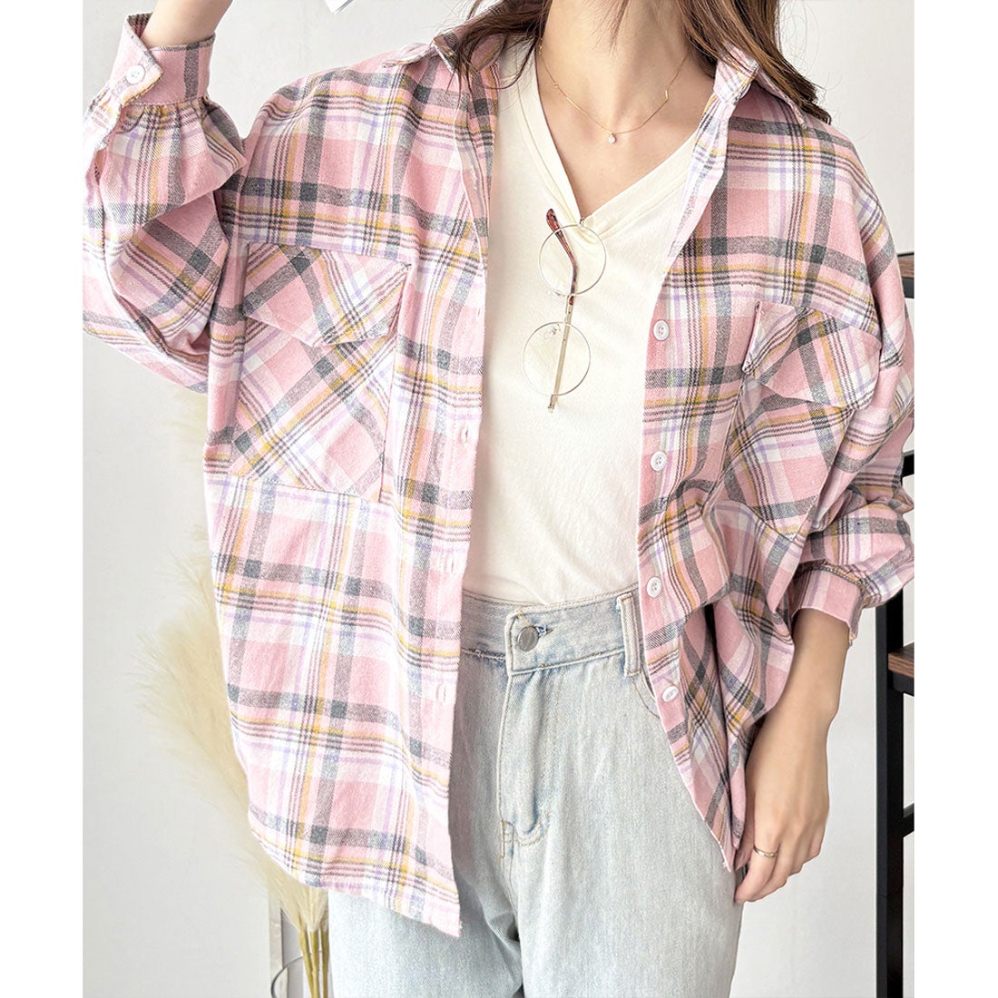 デューリリー Dewlily オーバーサイズチェック柄シャツ レディース