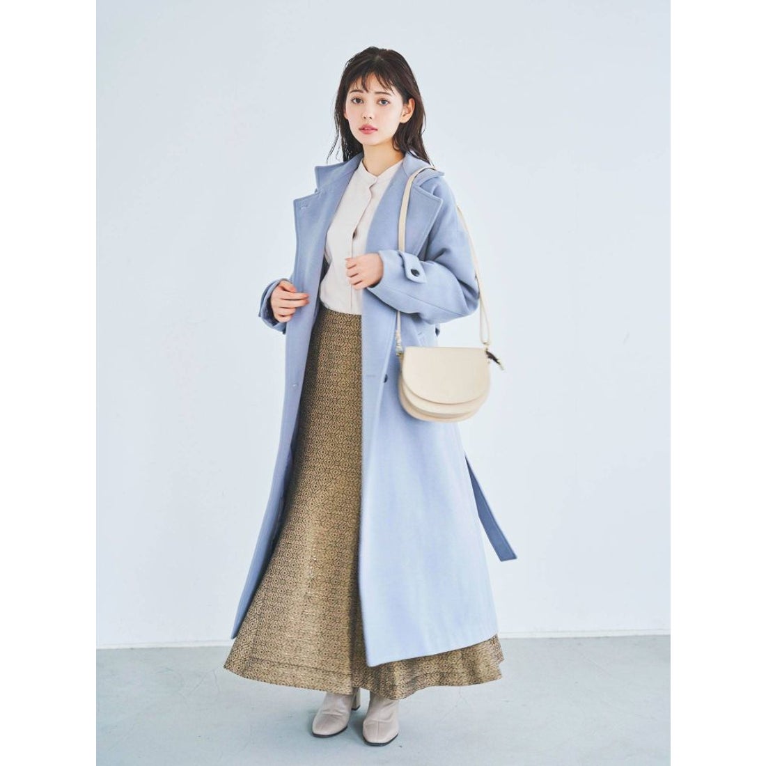 dazzlin スタンドカラーロングオーバーコート（アイボリー） -靴