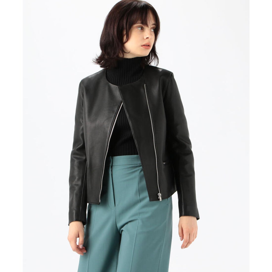 デ・プレ DES PRÉS ラムレザー ノーカラージャケット （19 ブラック