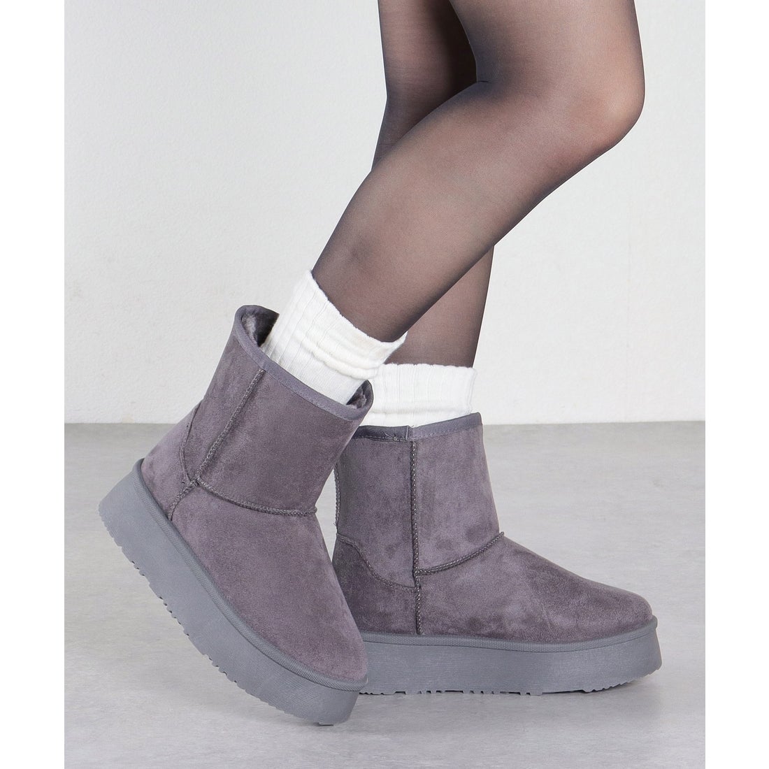 デデス Dedes 裏起毛 ボア 厚底ファーミドルブーツ / 6363 （グレー