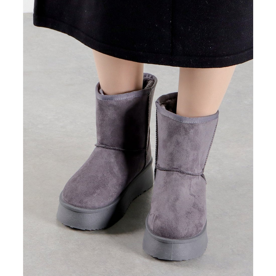 デデス Dedes 裏起毛 ボア 厚底ファーミドルブーツ / 6363 （グレー