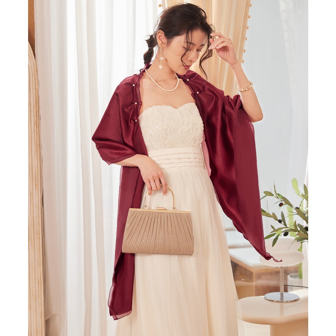 ドレスプラス DRESS+ ストール ショール オーガンジー （ワインレッド