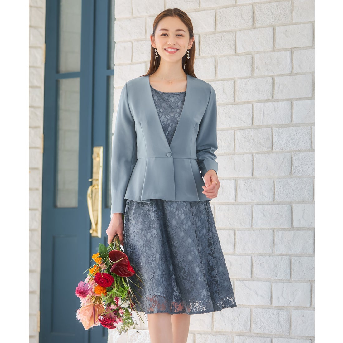 ドレスプラス DRESS+ ワンピーススーツ セットアップ ノーカラー