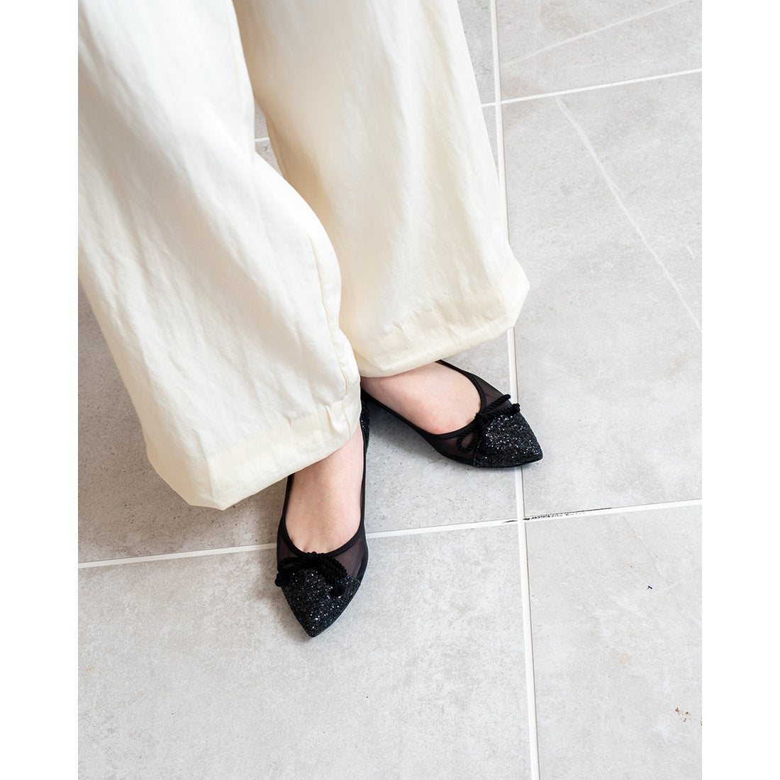 フラット バレエシューズ （ブラック チュール） -Emma Francis / エマ