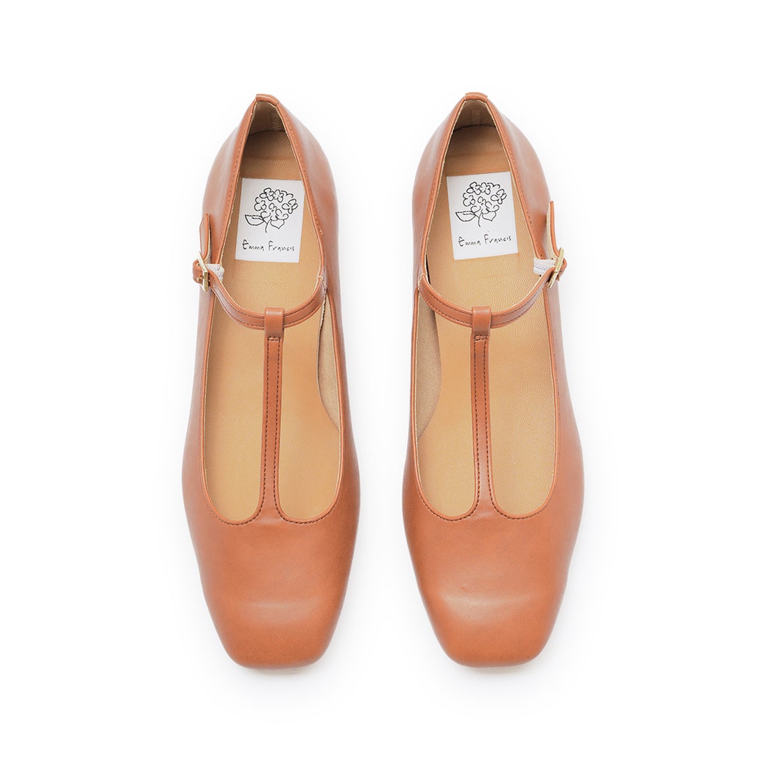 Tストラップ フラット メリージェーン （キャメル スムース） -Emma