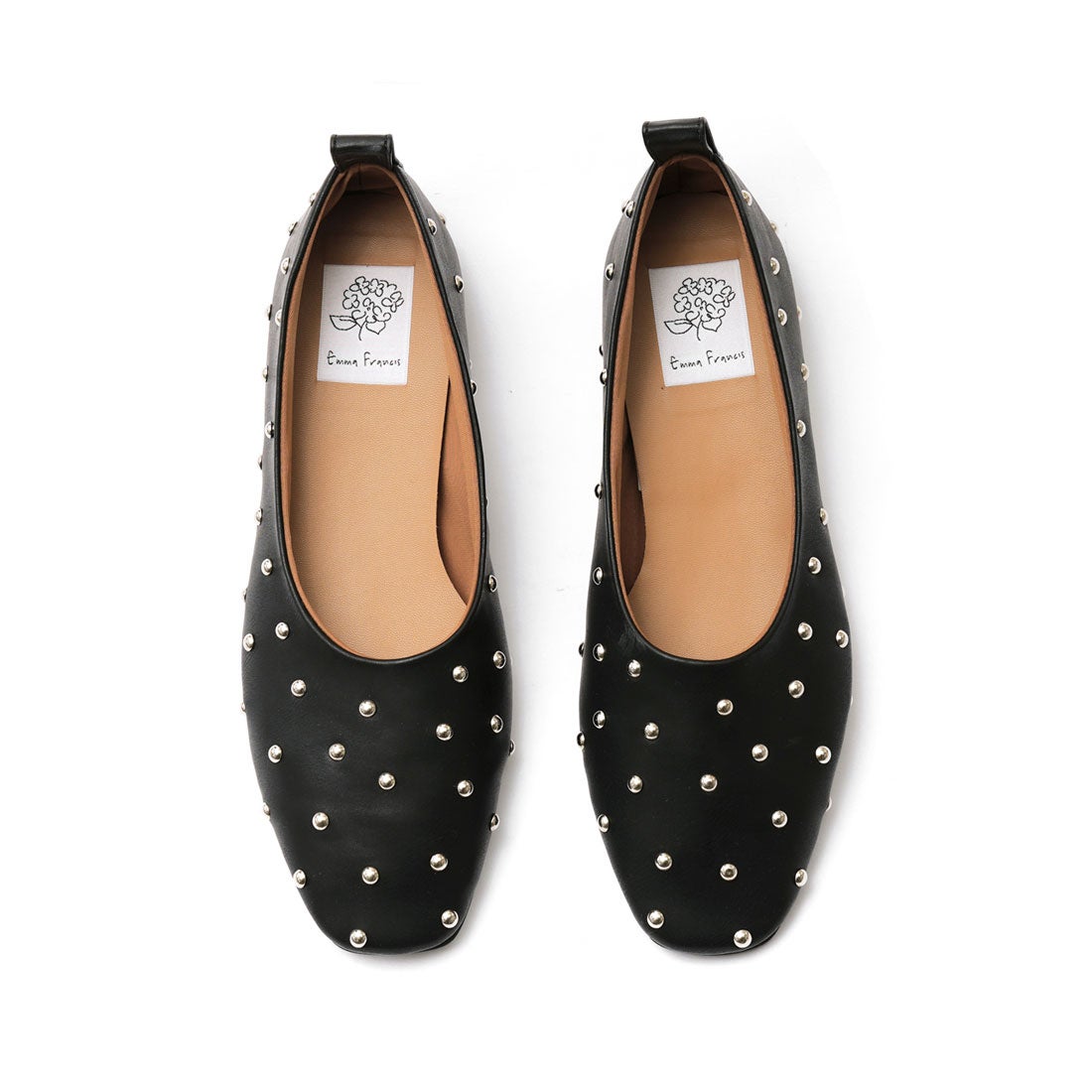 フラット スタッズパンプス （ブラック スムース） -Emma Francis