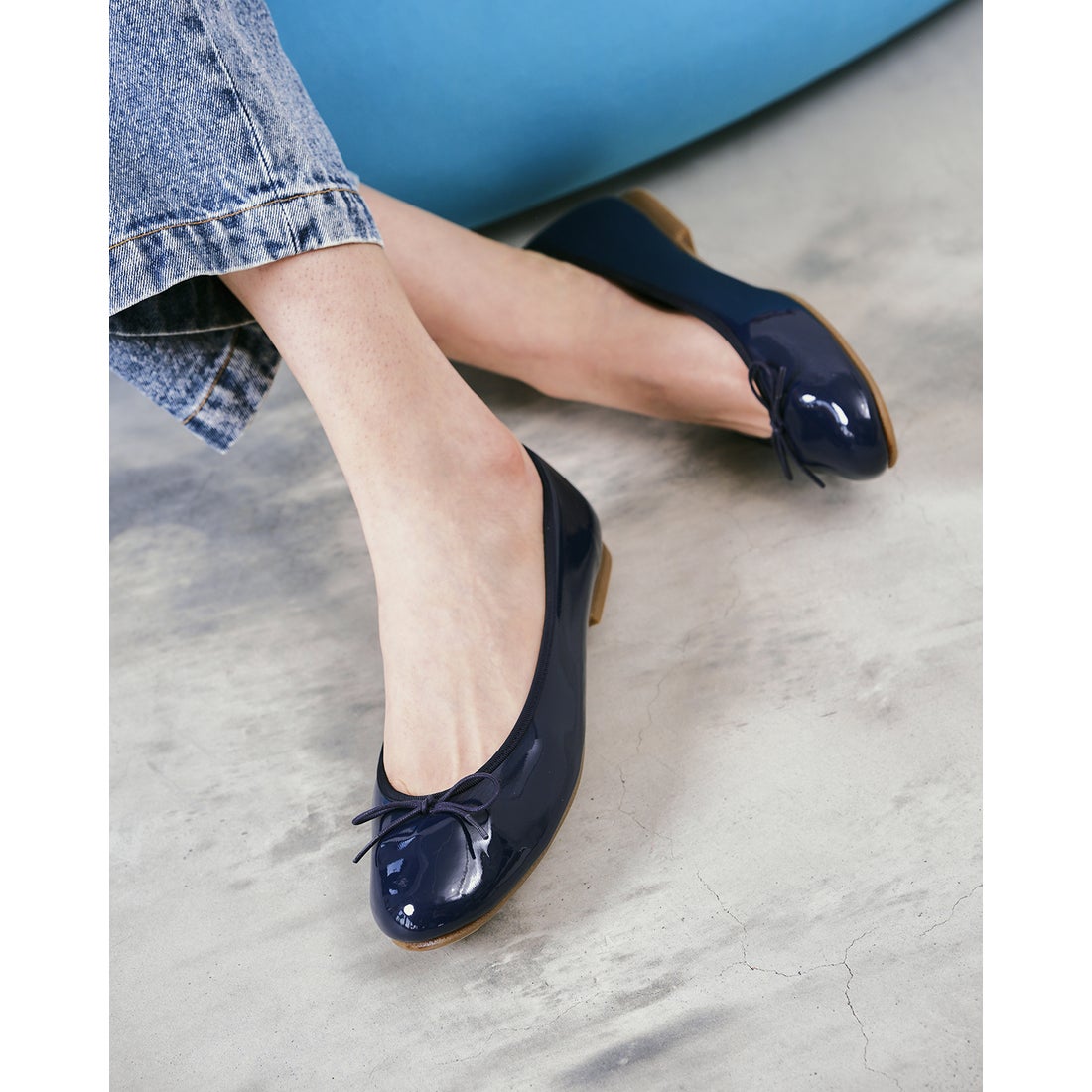 レイン対応】フラット バレエシューズ （ネイビー エナメル） -Emma