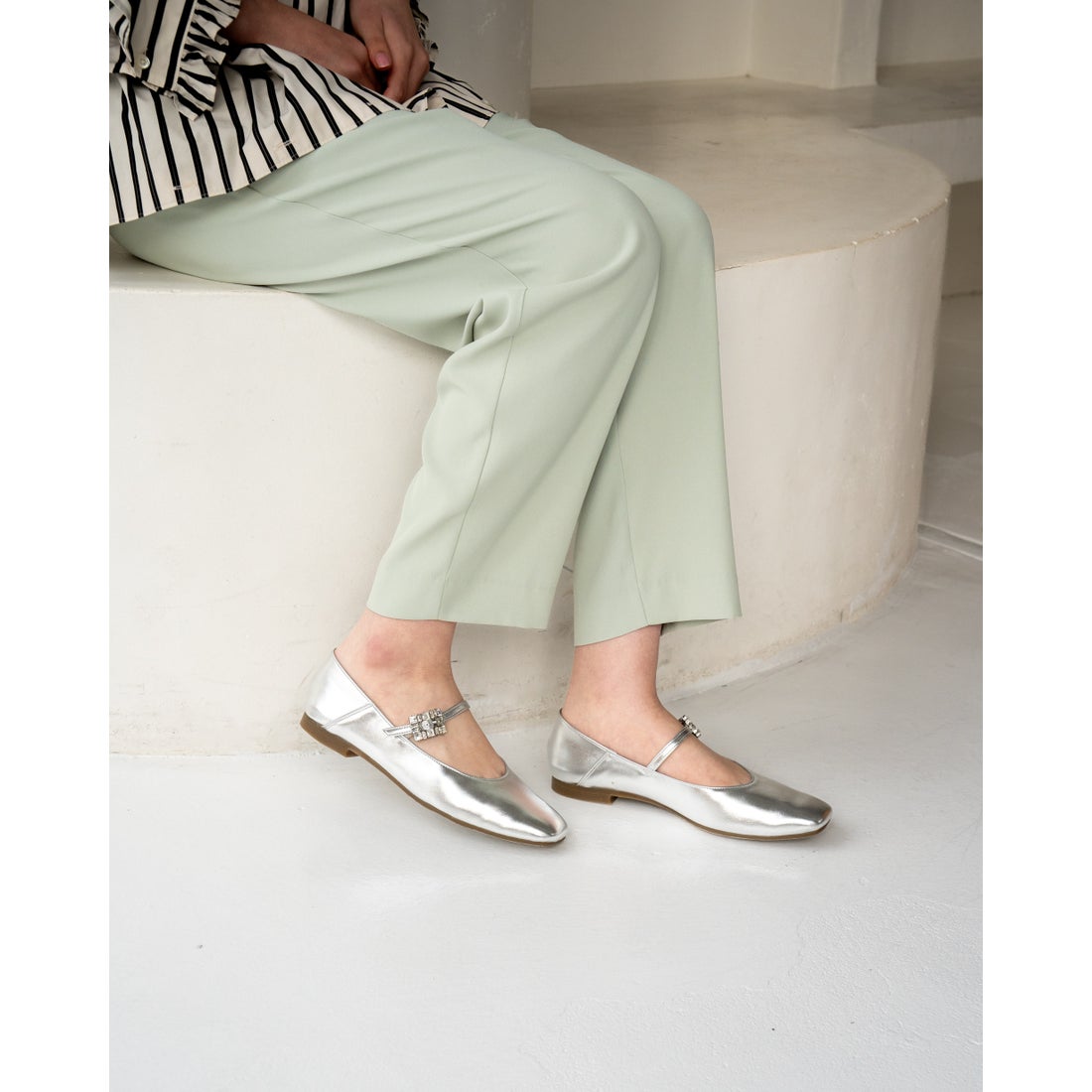 フラット ストラップ メリージェーン （シルバー マイラー） -Emma