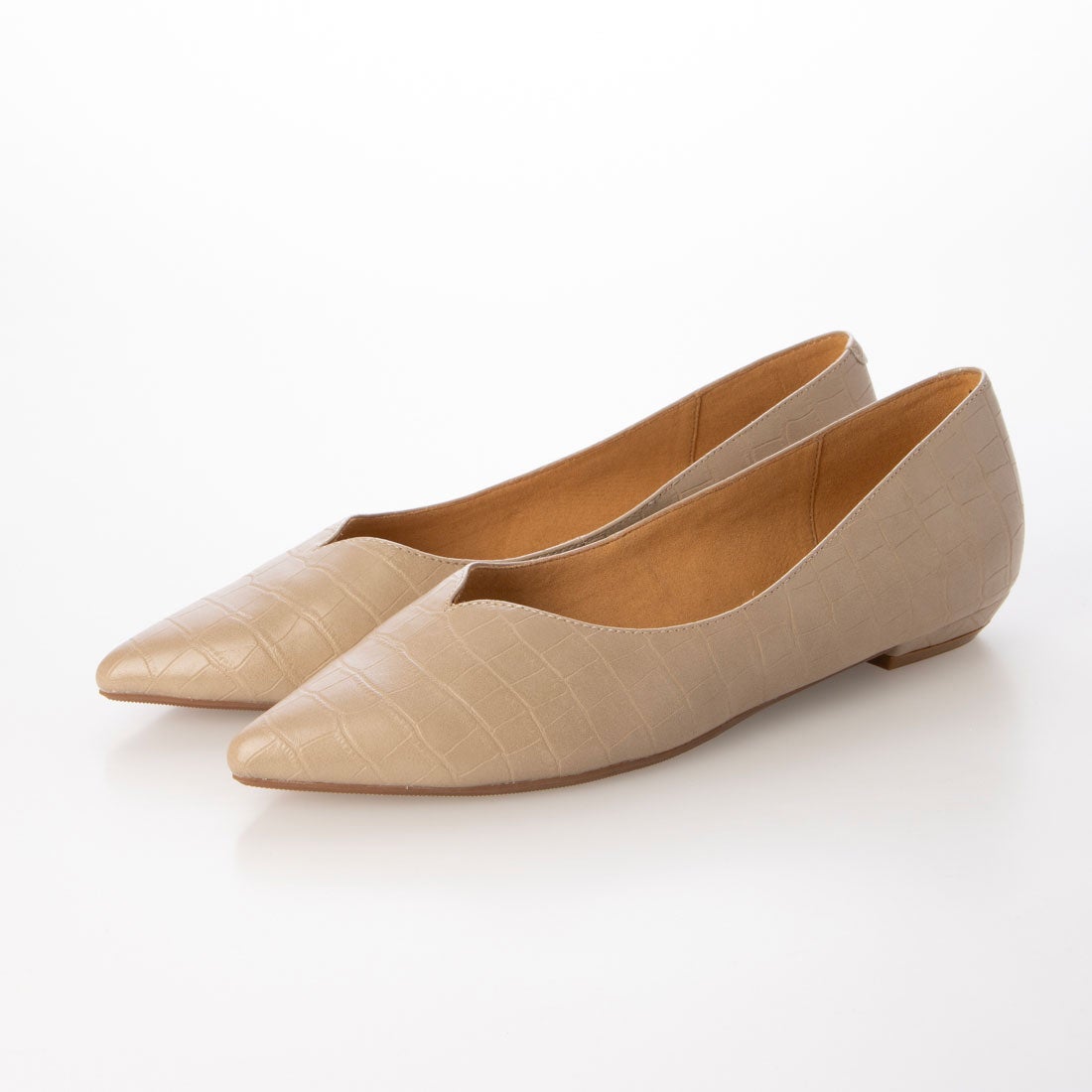 晴雨兼用Vカットポインテッドフラットシューズ （ベージュコンビ