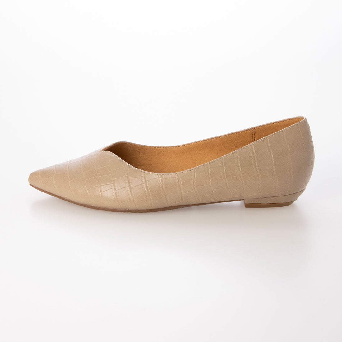 晴雨兼用Vカットポインテッドフラットシューズ （ベージュコンビ